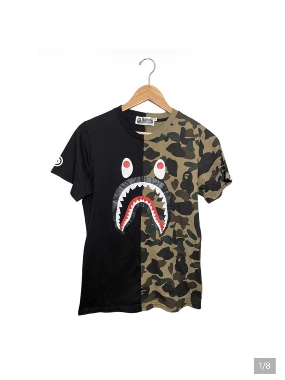 BAPE Kids' L Shark Split Camo Short Sleeve Tee - Black/Olive